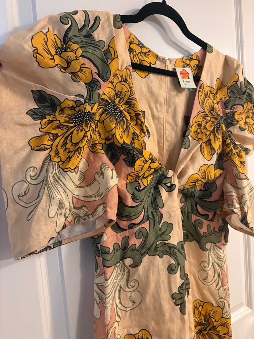 FARM Rio Yellow & Green Floral Midi Dress on Cream and Blush - Picture 5 of 9